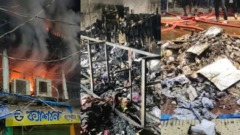 চাঁপাইনবাবগঞ্জ নিউ মার্কেটে আগুন এক ঘন্টা পর আগুন নিয়ন্ত্রণে