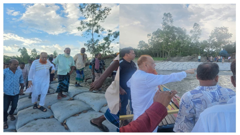 নদীভাঙন রোধে জিও ব্যাগ ডাম্পিং কাজ পরিদর্শনে এমপি রবিউল আওয়াল লাভলু