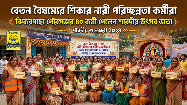 বেতন বৈষম্যের শিকার নারী পরিচ্ছন্নতা কর্মীরা, ঝিকরগাছা পৌরসভার ৪০ কর্মী পেলেন শারদীয় উৎসব ভাতা