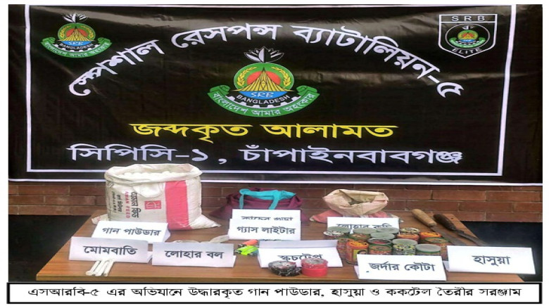 চাঁপাইনবাবগঞ্জে ৯২টি ককটেল ও গান পাউডার উদ্ধার